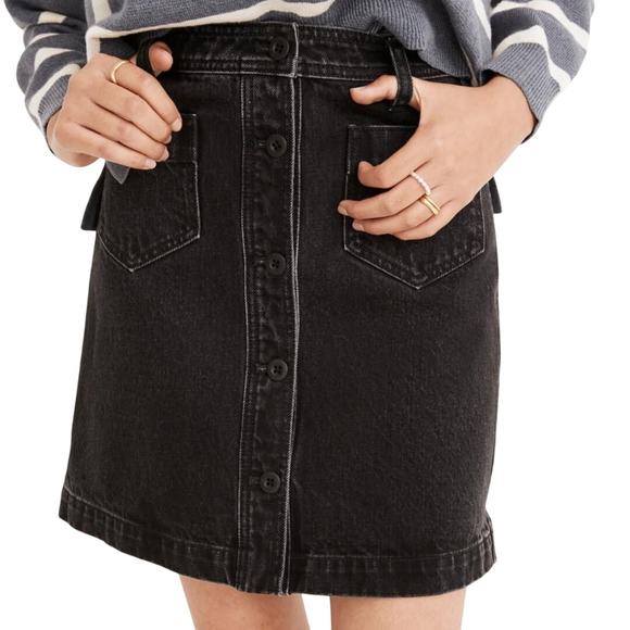 Madewell Womens Black Denim High Waisted Button Front Mini Skirt Size 24 - Picture 1 of 8
